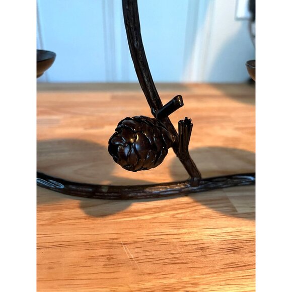 Three Tier Black Metal Twig Candle Holder With Pine Cone Accent - Picture 2 of 8